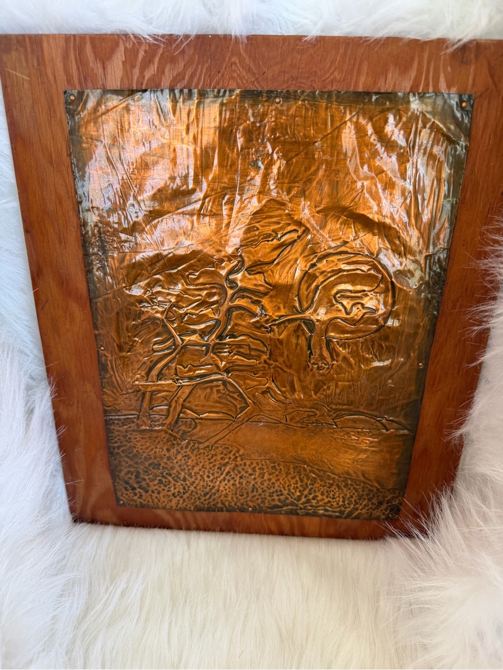 Embossed Copper Wall Art in Warm Copper and Wood Frame